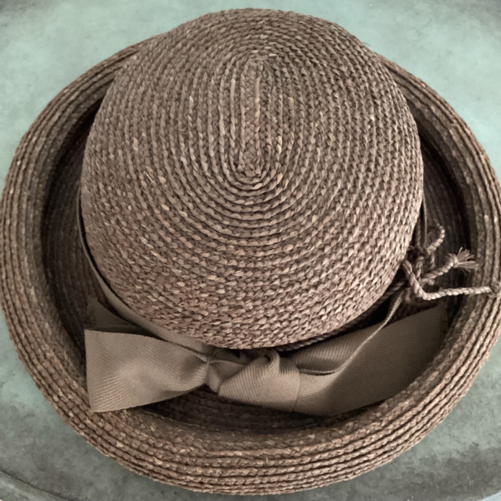 Helen Kaminski Rolled Brim Raffia Brown Hat with Bow